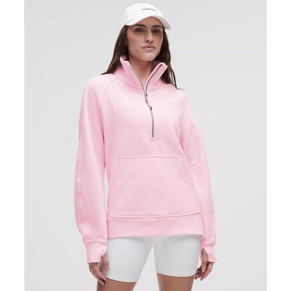 Scuba Oversized Funnel-Neck Half Zip Long - Pink Organza - Picture 1 of 3